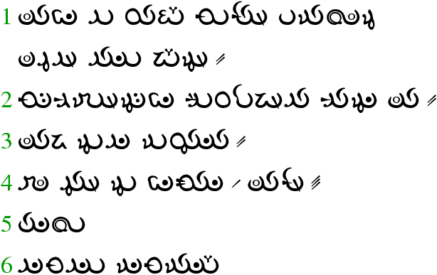 examples 1-6 of Na'vi in cursive script